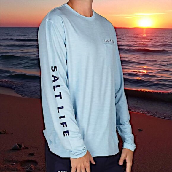 SALT LIFE Get Lured In SLX Performance Long Sleeve Pocket Tee in Sky Blue L - Picture 1 of 7